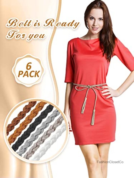 6 Pcs Rope Belts Fringe Waist Belt Braided Woven Tassels PU Leather Skinny Tie
